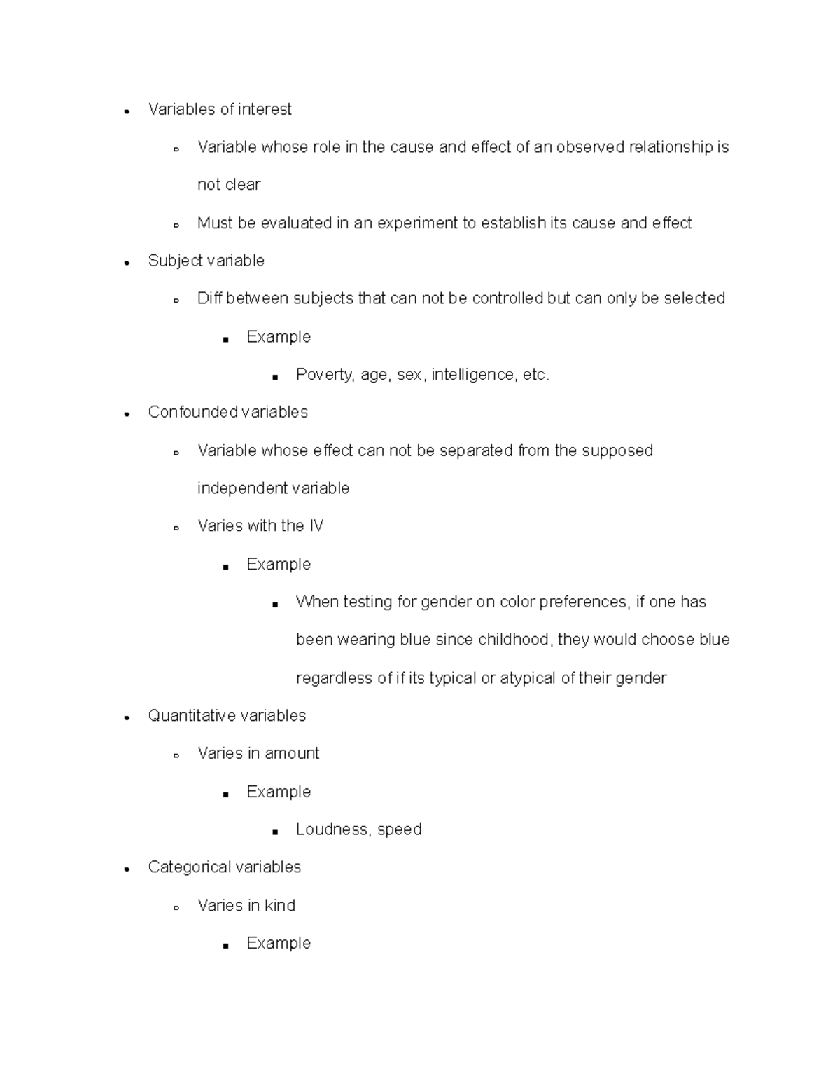 Experimental Variables and Validity - Variables of interest Variable ...