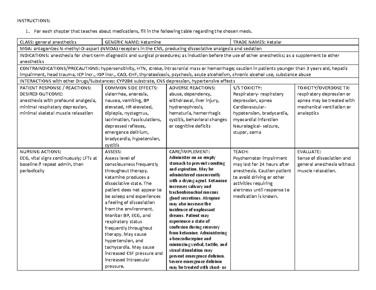 Ketamine - Instructions: For Each Chapter That Teaches About 