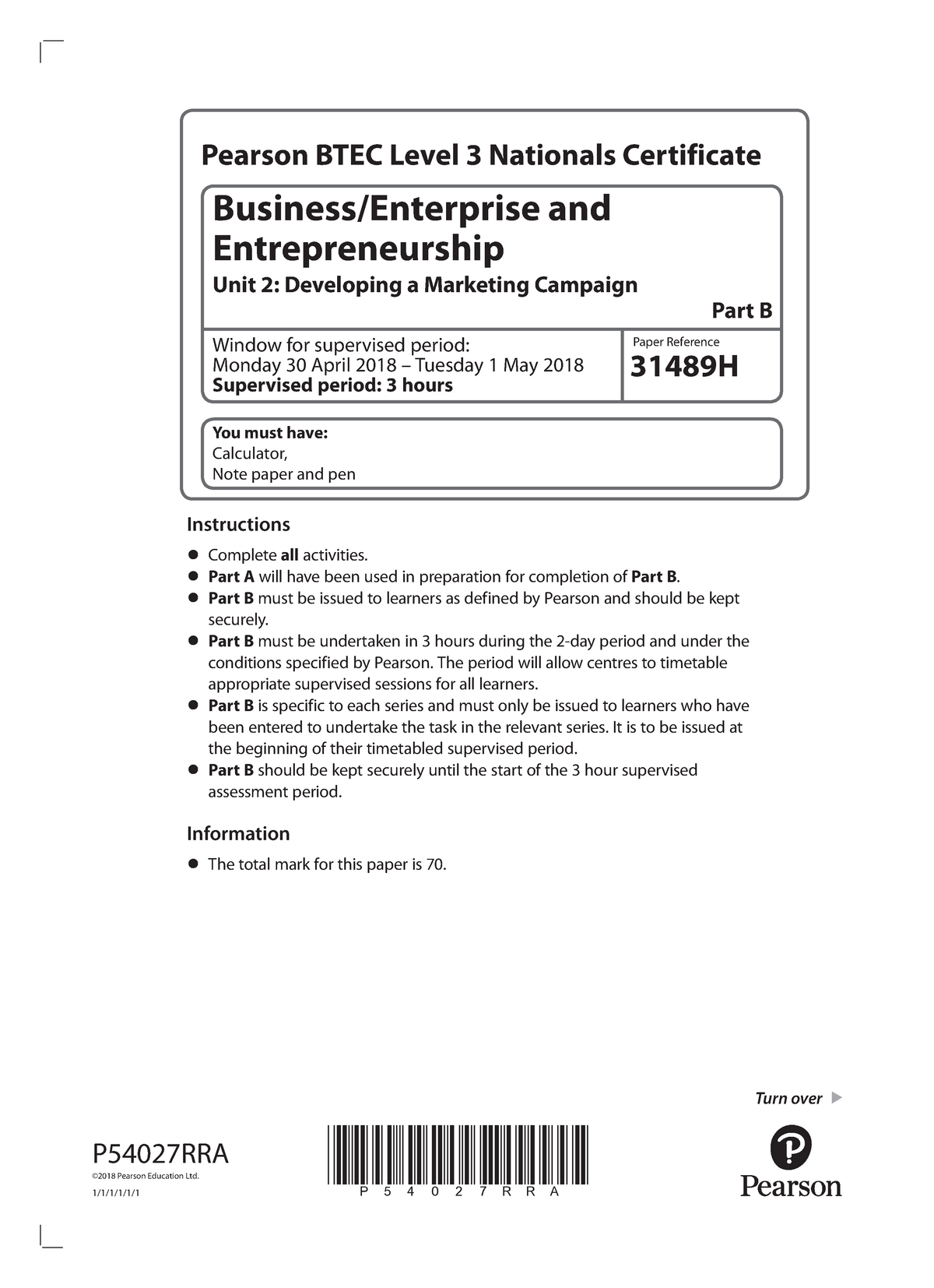 BTEC L3 Enterprise Entrepreneurship Business 31489 H Unit 2 Task Part 