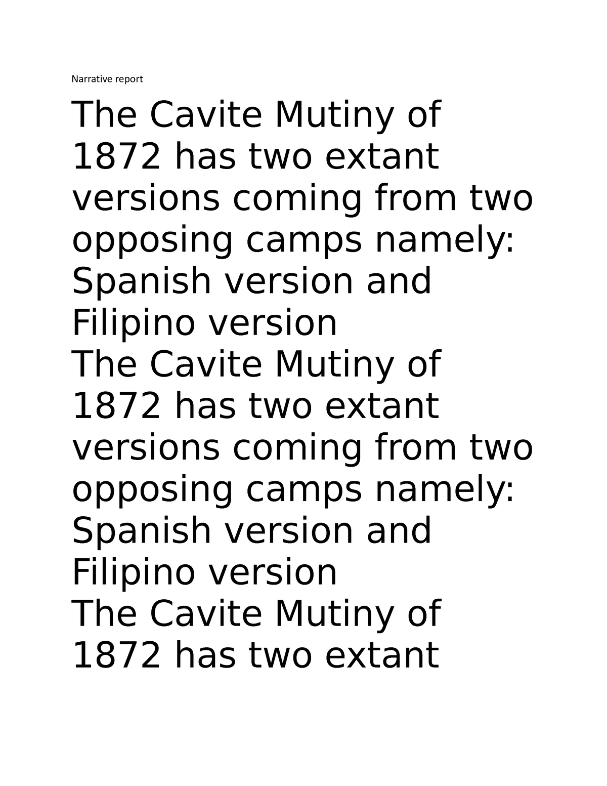 Narrative Report Cavity Mutiny - Narrative Report The Cavite Mutiny Of ...