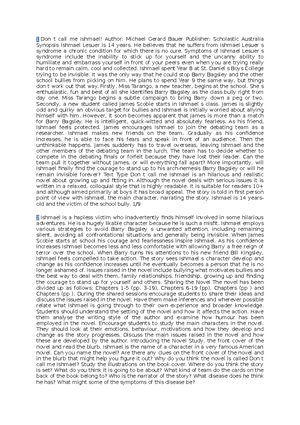 DON'T CALL ME Ishmael - English notes - DON’T CALL ME ISHMAEL: Themes acceptance, bullying