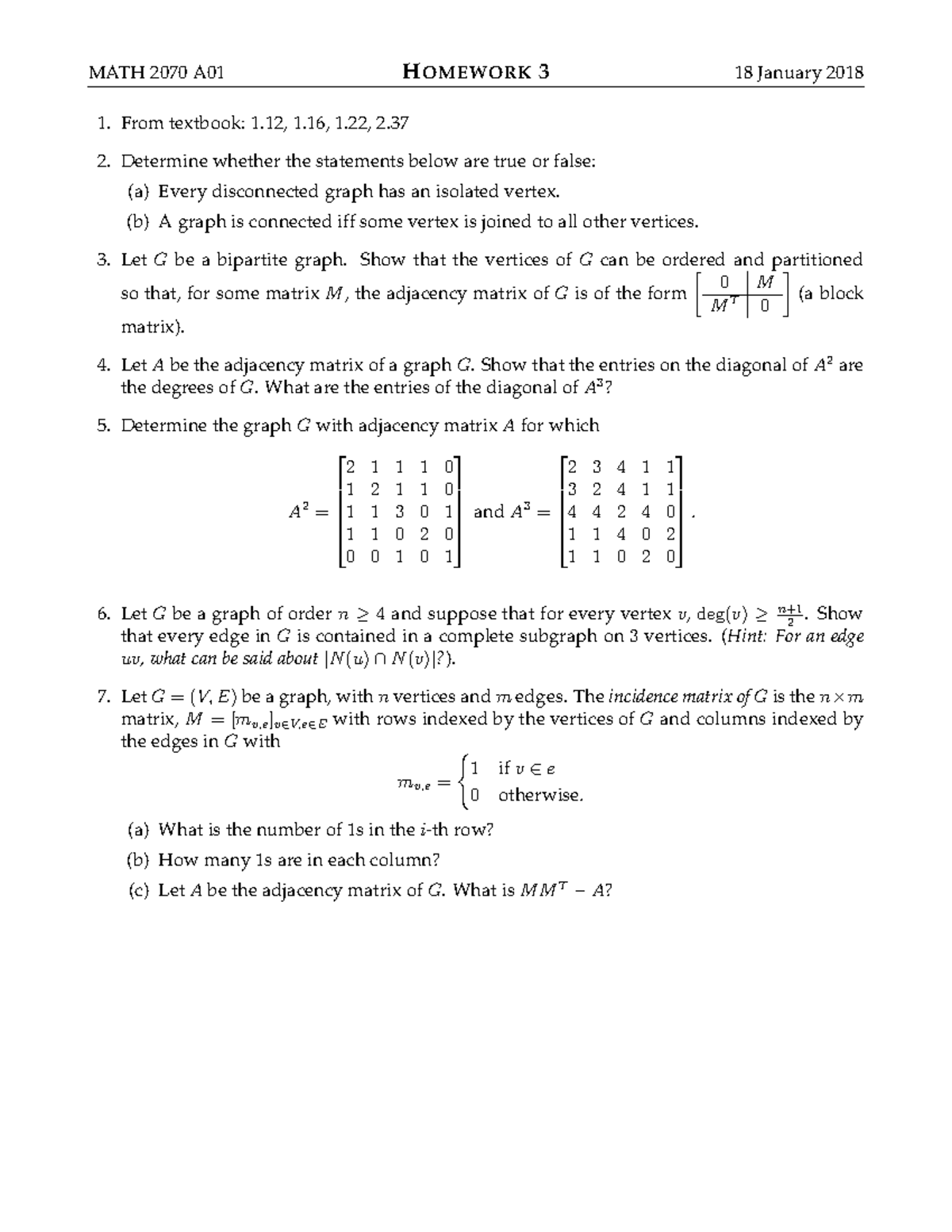 Homework-1 - Lecture notes 1-14 - MATH 2070 A01 H OMEWORK 3 18 January ...