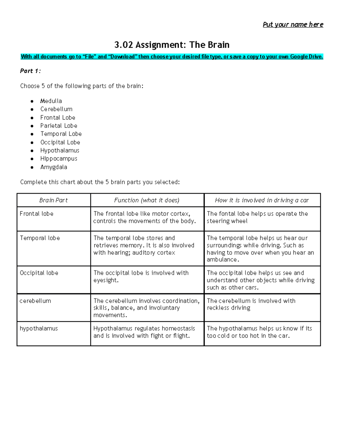 assignment on brain