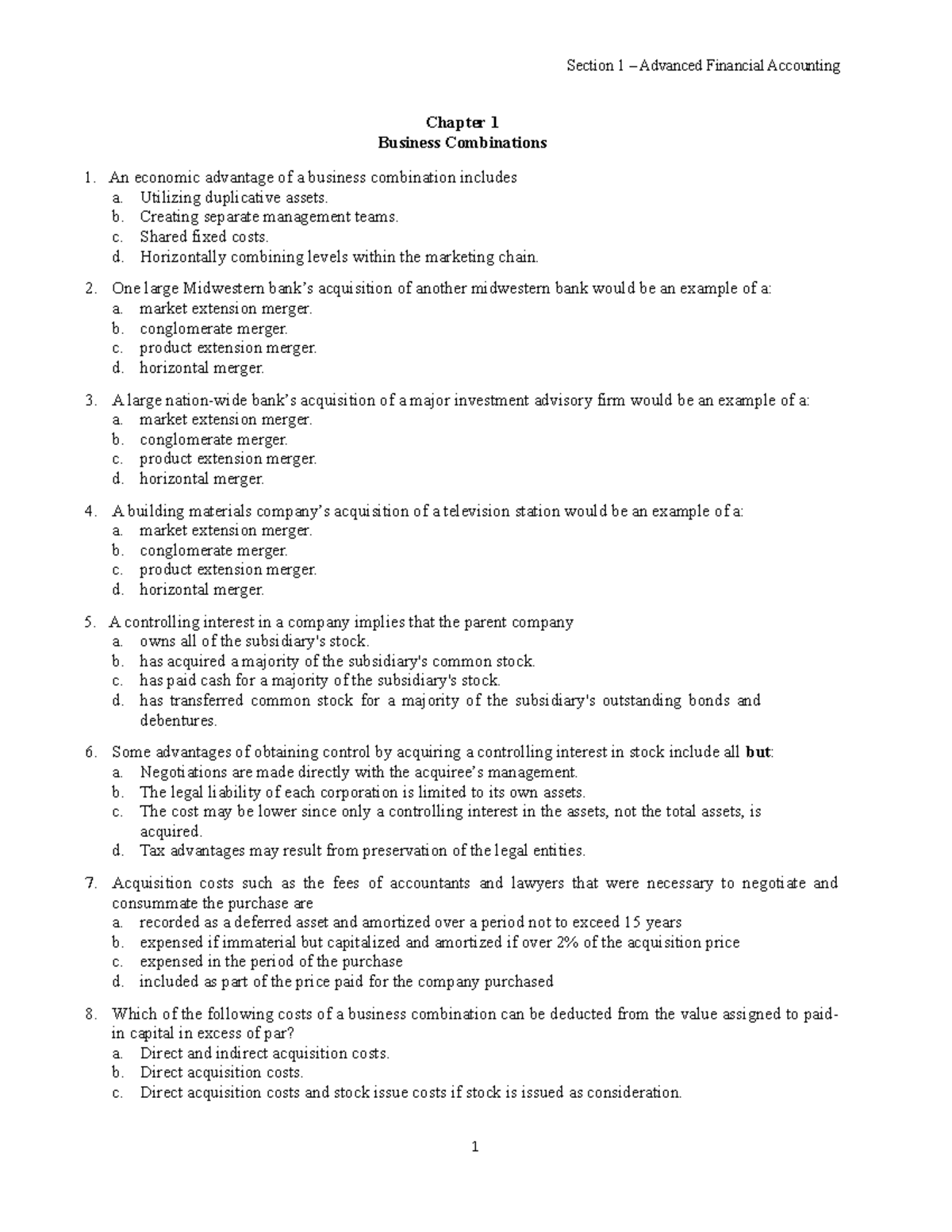 Section 1 - Advanced Financial Accounting - Section 1 – Advanced ...