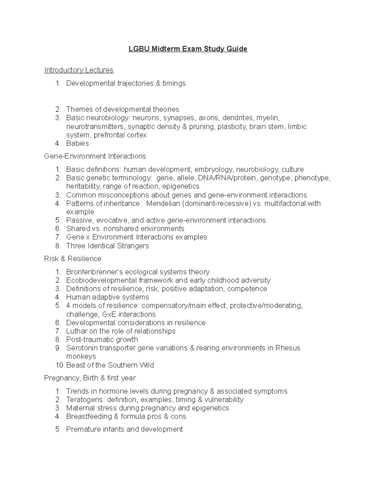 Midterm review 2020 - LGBU Midterm Exam Study Guide Introductory ...