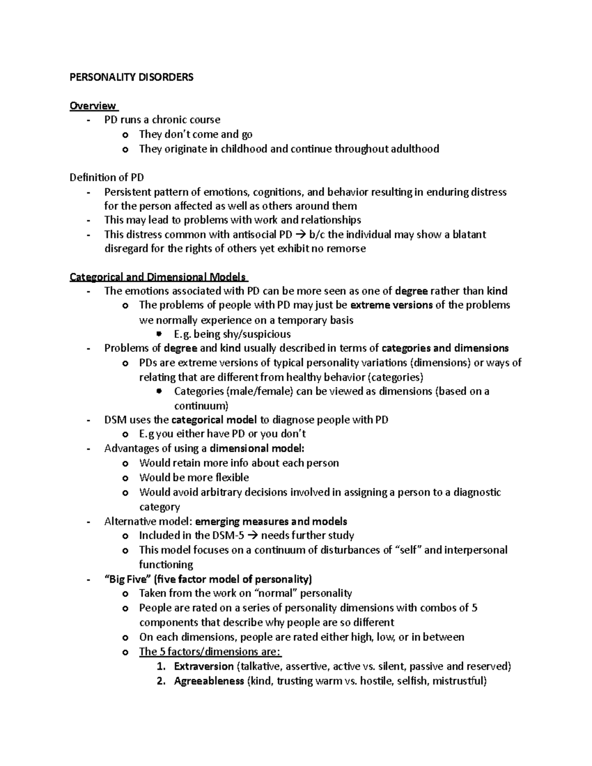 Personality Disorders - PERSONALITY DISORDERS Overview PD runs a ...