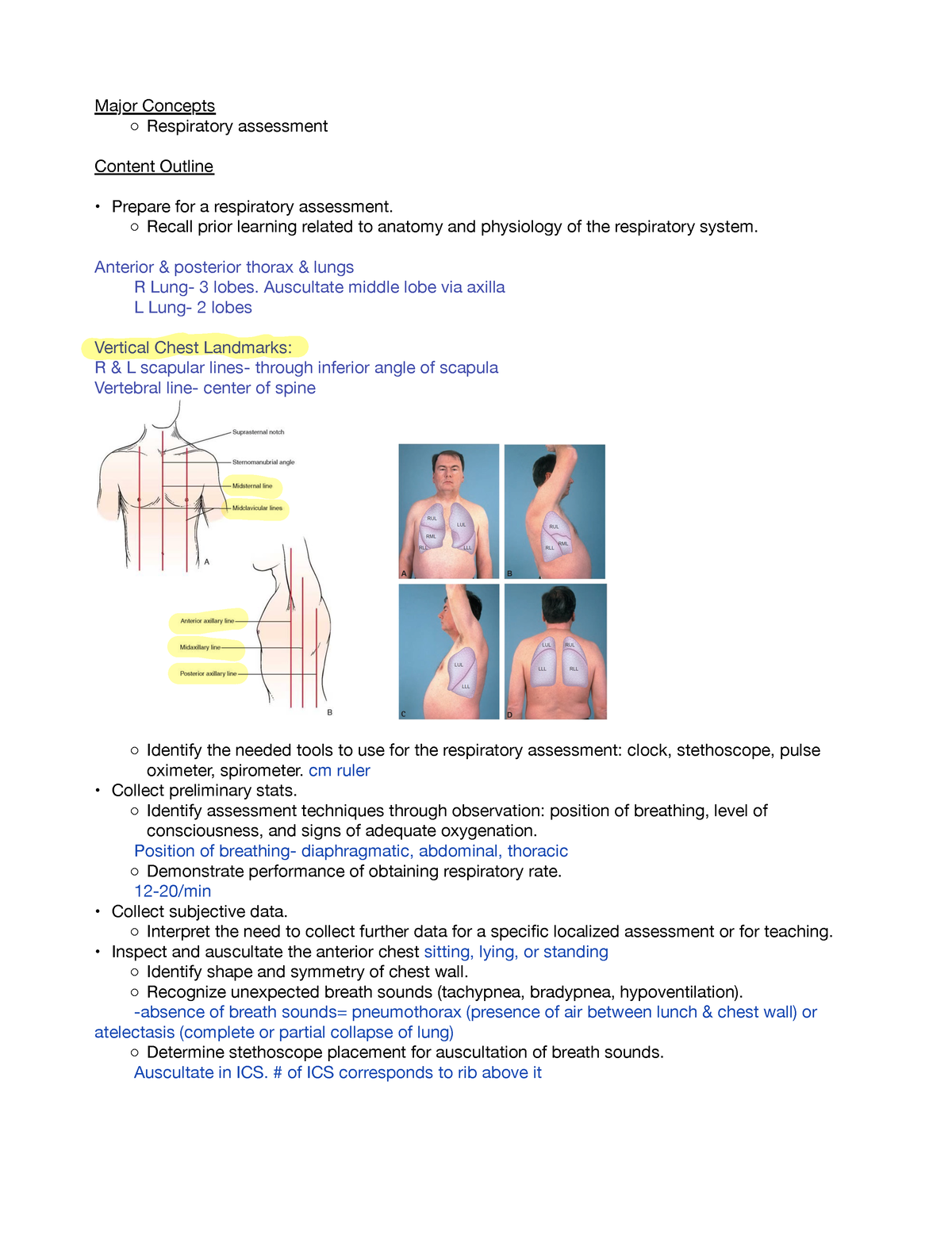 216 Respiratory - Major Concepts çRespiratory assessment Content ...