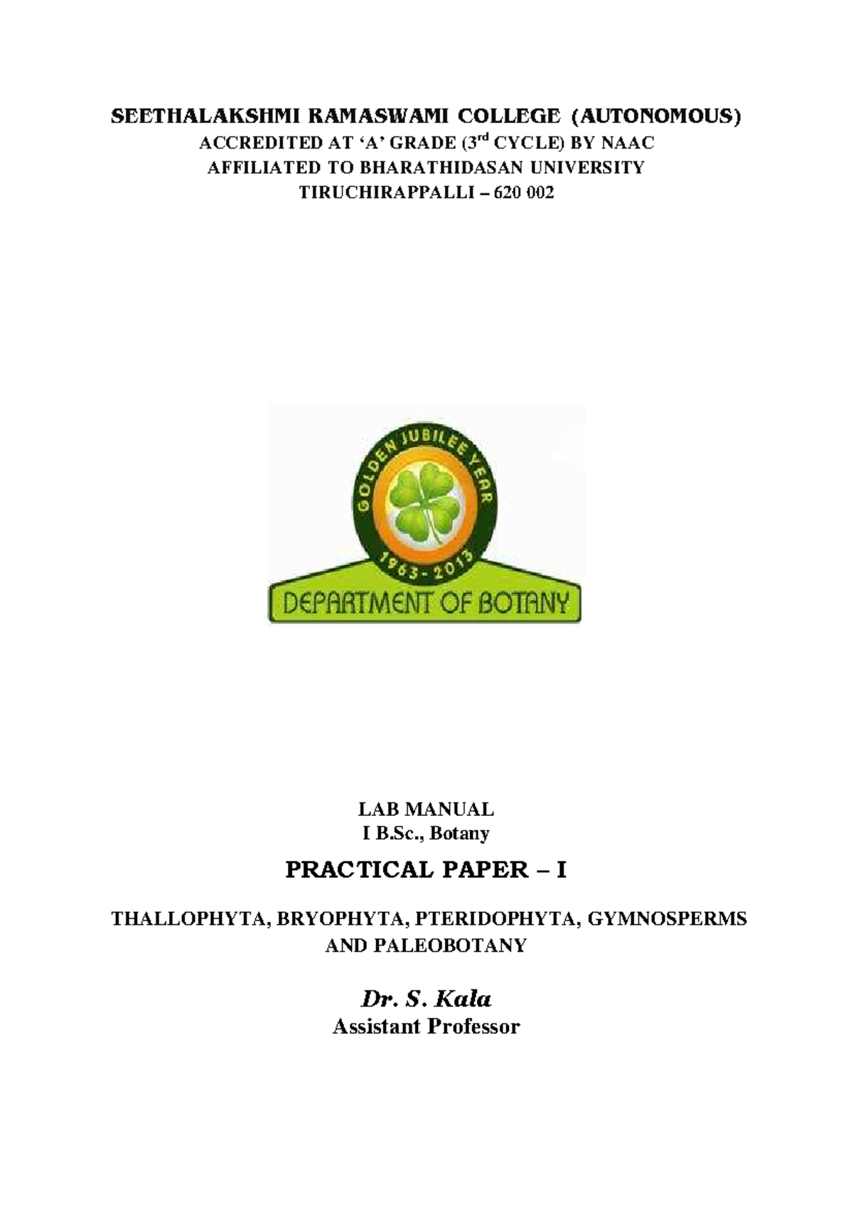 PracticalI ACCREDITED AT ‘A’ GRADE ( rd CYCLE) BY NAAC Studocu