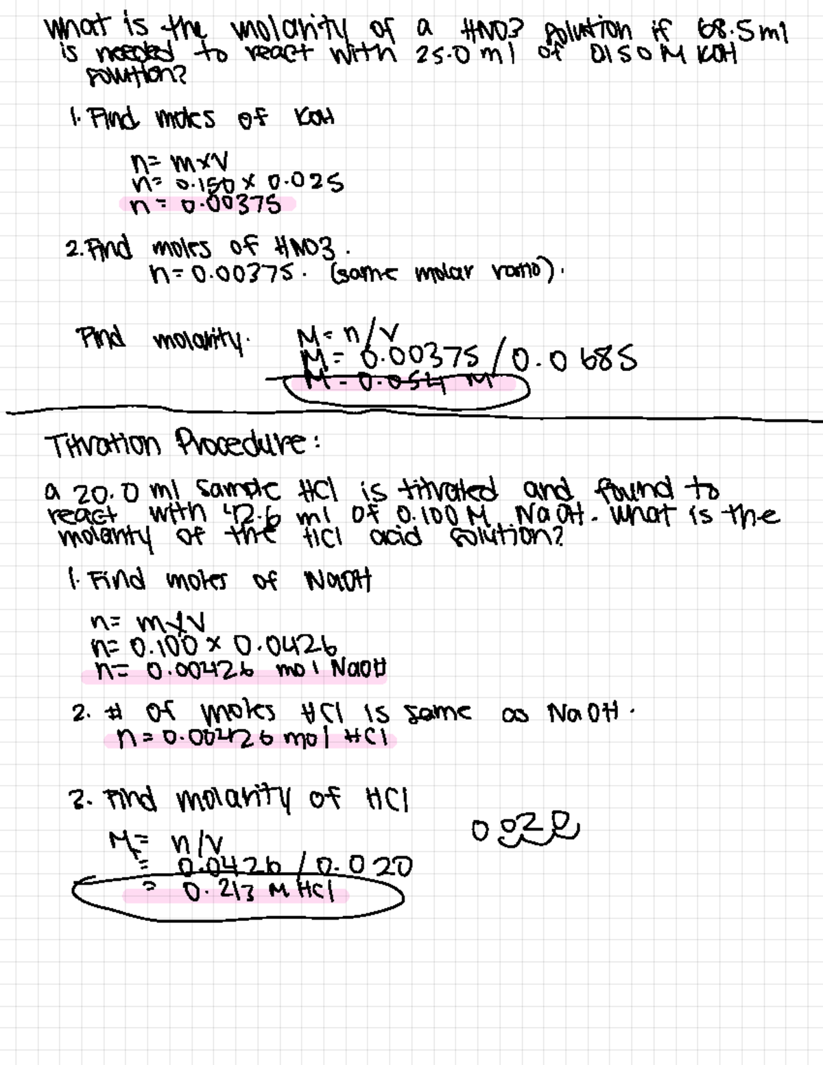 Titration Procedure Practice Question What is the molarity of a Hh03