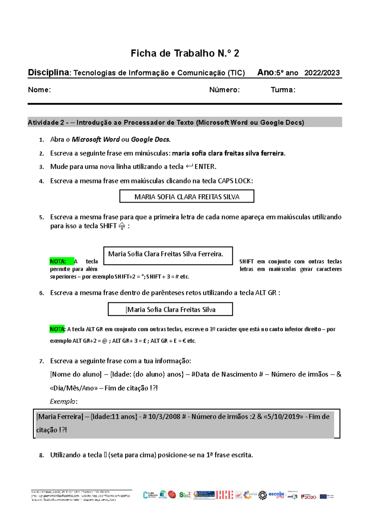 Ficha De Trabalho N2 5ano Ficha De Trabalho N º 2 Disciplina