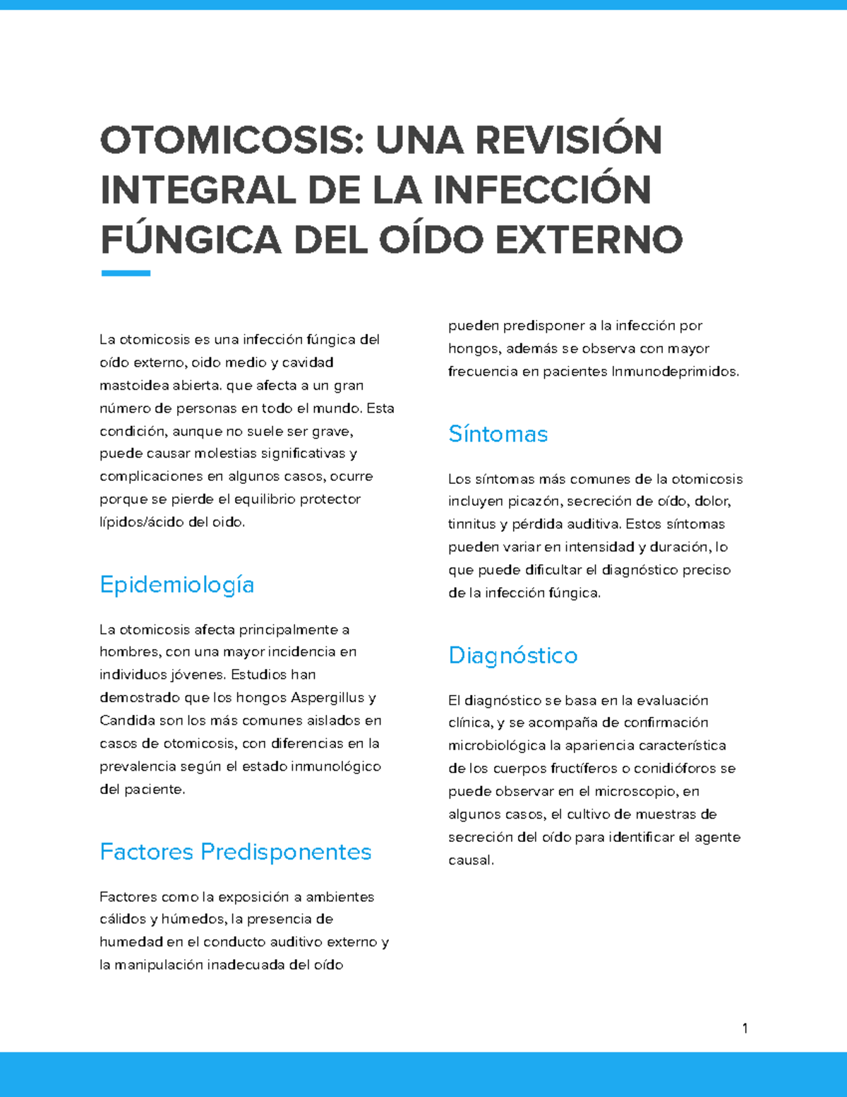 Otomicosis UNA Revisión Integral DE LA Infección Fúngica DEL OÍDO ...