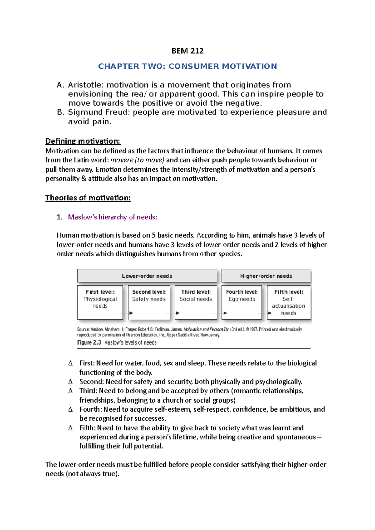 Chapter 2 - Summary Business management - BEM 212 CHAPTER TWO: CONSUMER ...