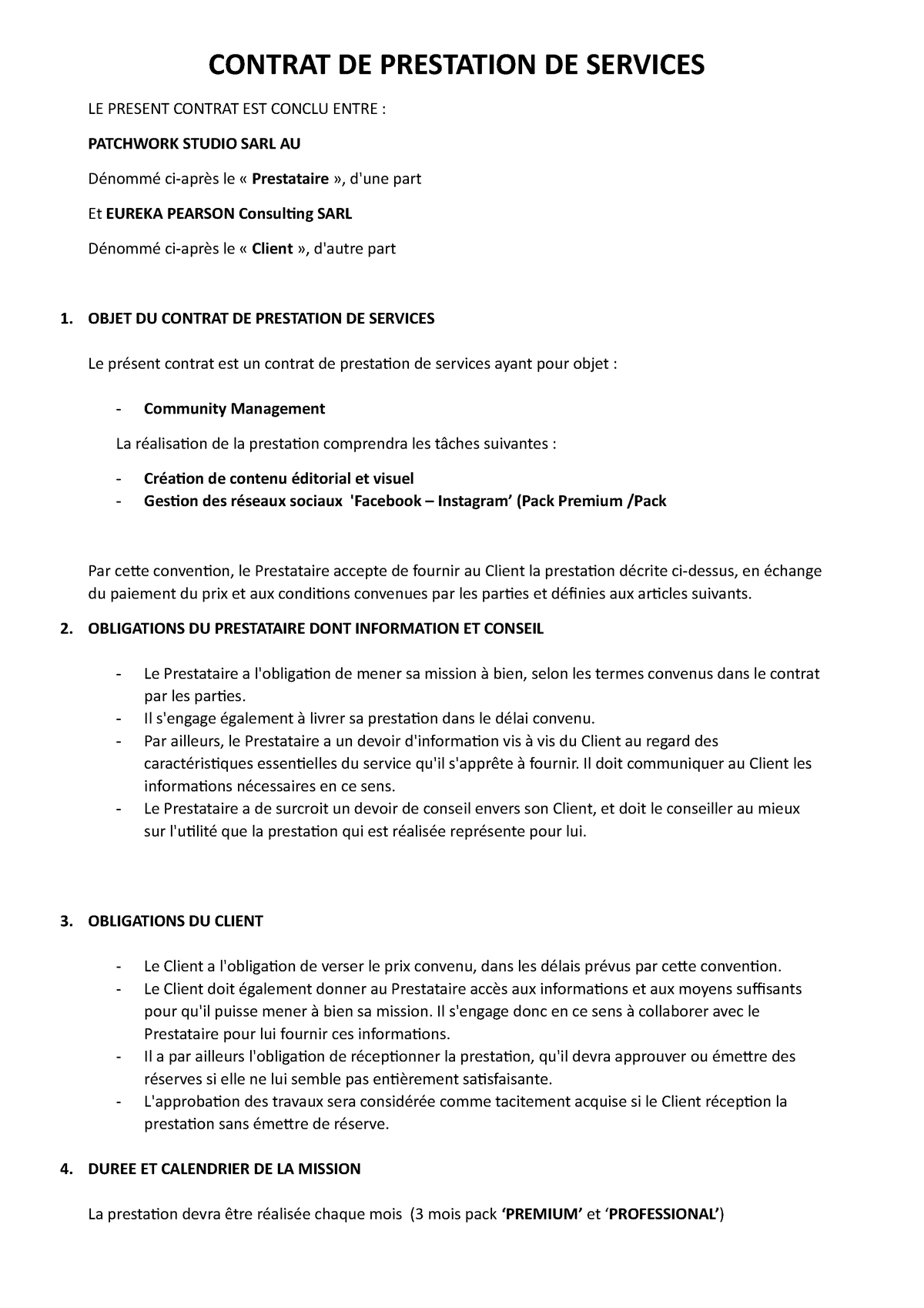 2 Contrat DE Prestation DE Services SMMA  CONTRAT DE PRESTATION DE