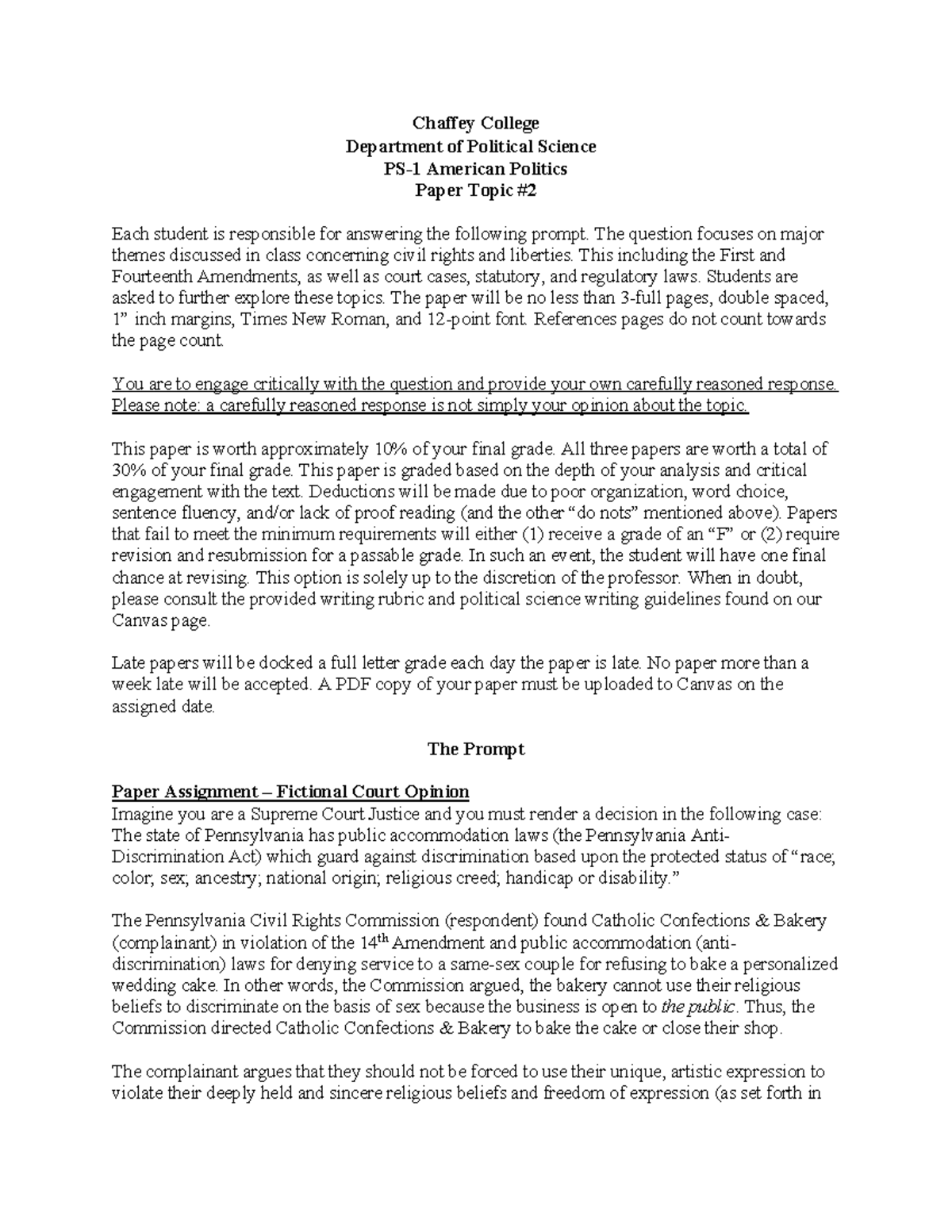 Paper Topic 2 Chaffey Chaffey College Department of Political