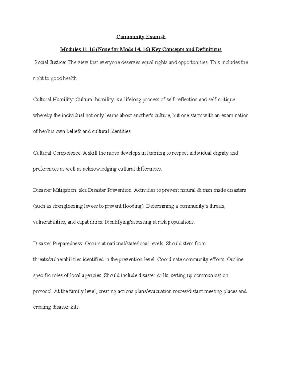 Community Exam 4 Prep - Community Exam 4: Modules 11-16 (None for Mods ...