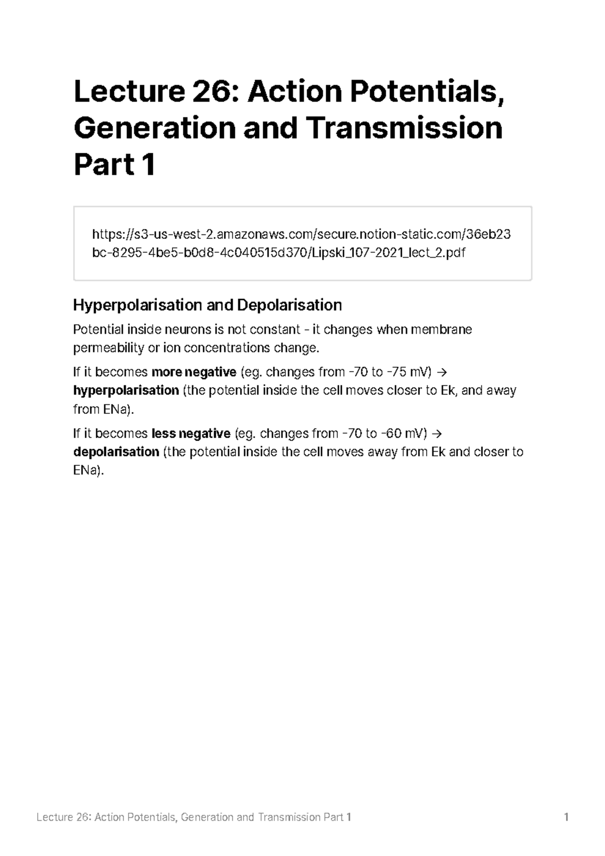Action Potentials Generation and Transmission Part 1 - Lecture 26 ...