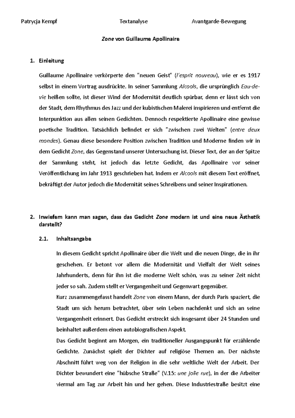 Textanalyse Zone von Guillaume Apollinaire Einleitung Guillaume