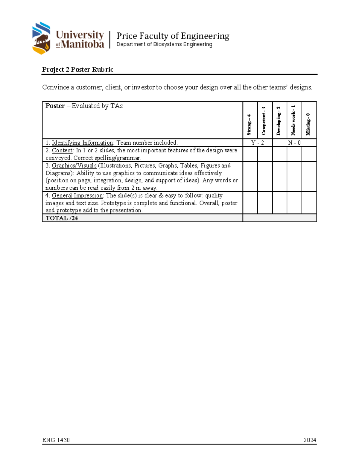 Poster Rubric Project 2 - ENG 1430 2024 Project 2 Poster Rubric ...