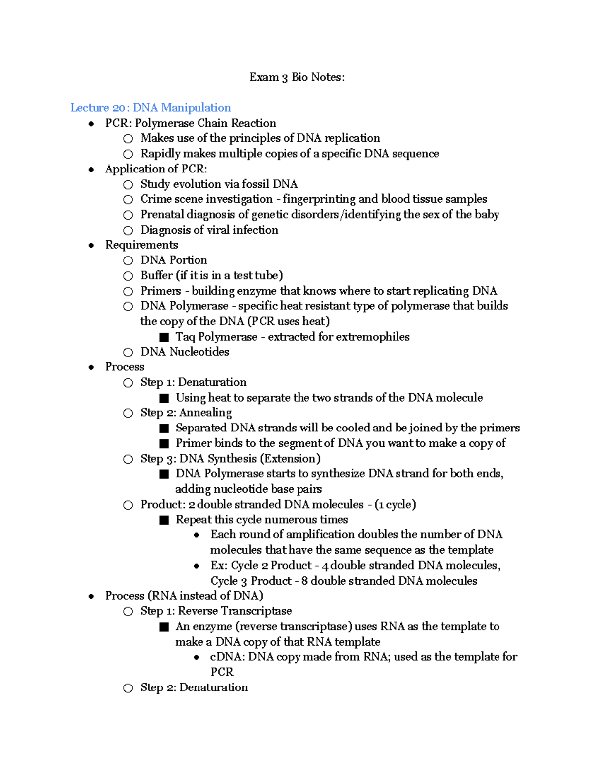 Exam 3 Bio Notes - summarizes exam 3 content - Exam 3 Bio Notes ...