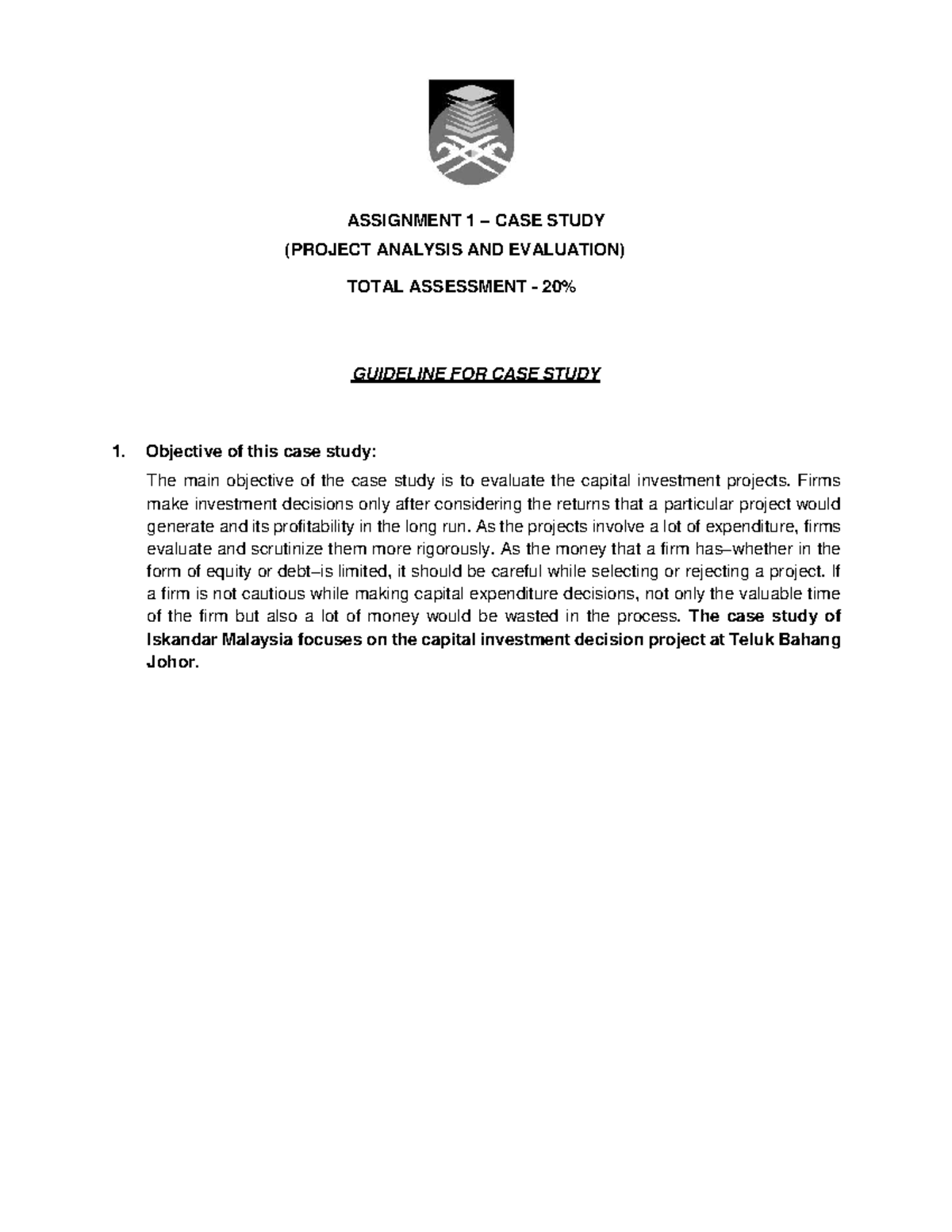 Guideline Assignment 1 CASE Study FIN544 FIN537 - ASSIGNMENT 1 – CASE ...