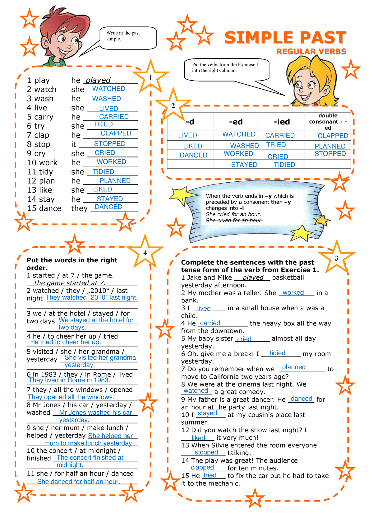 Simple past regular verbs - When the verb ends in –y which is preceded ...