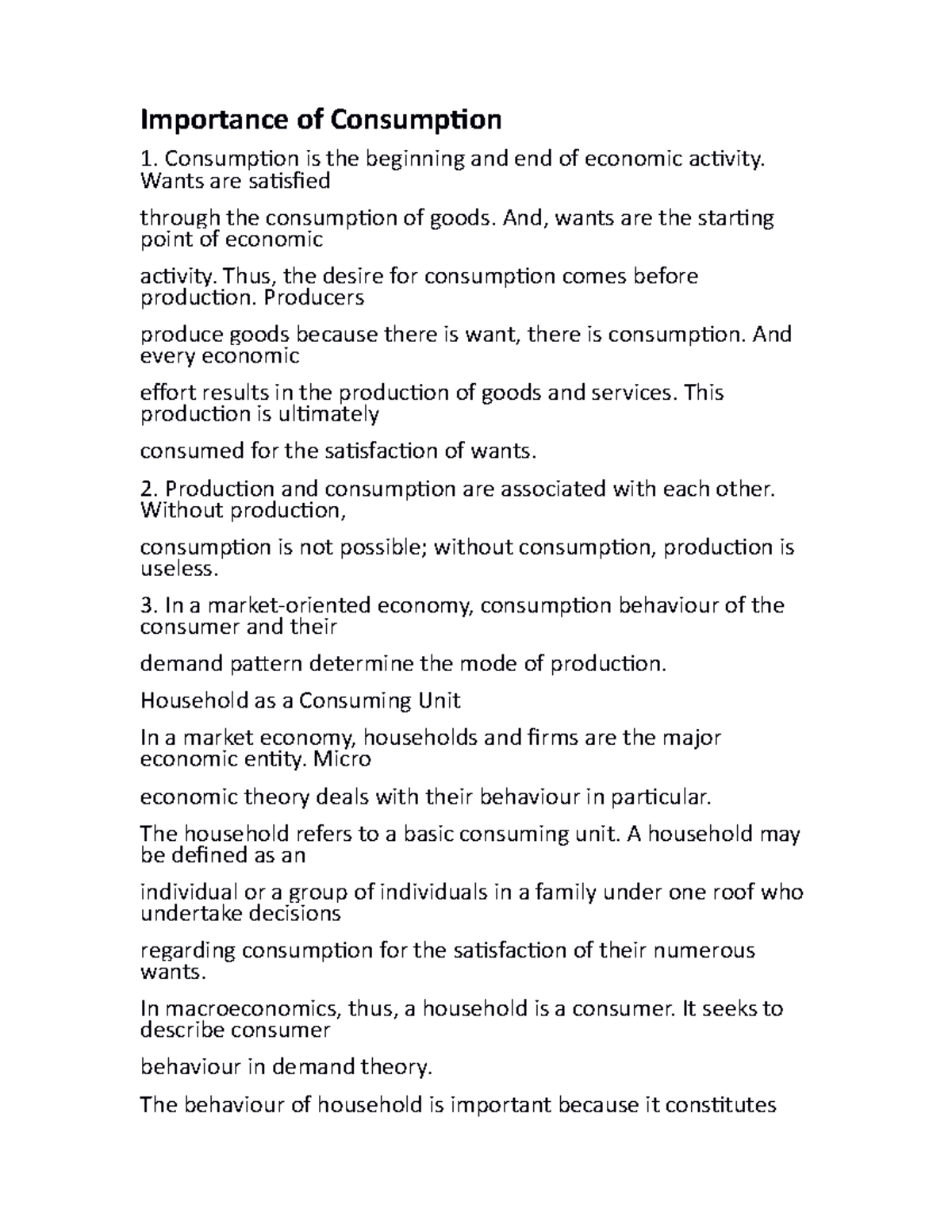 Importance of Consumption notes - Importance of Consumption Consumption ...