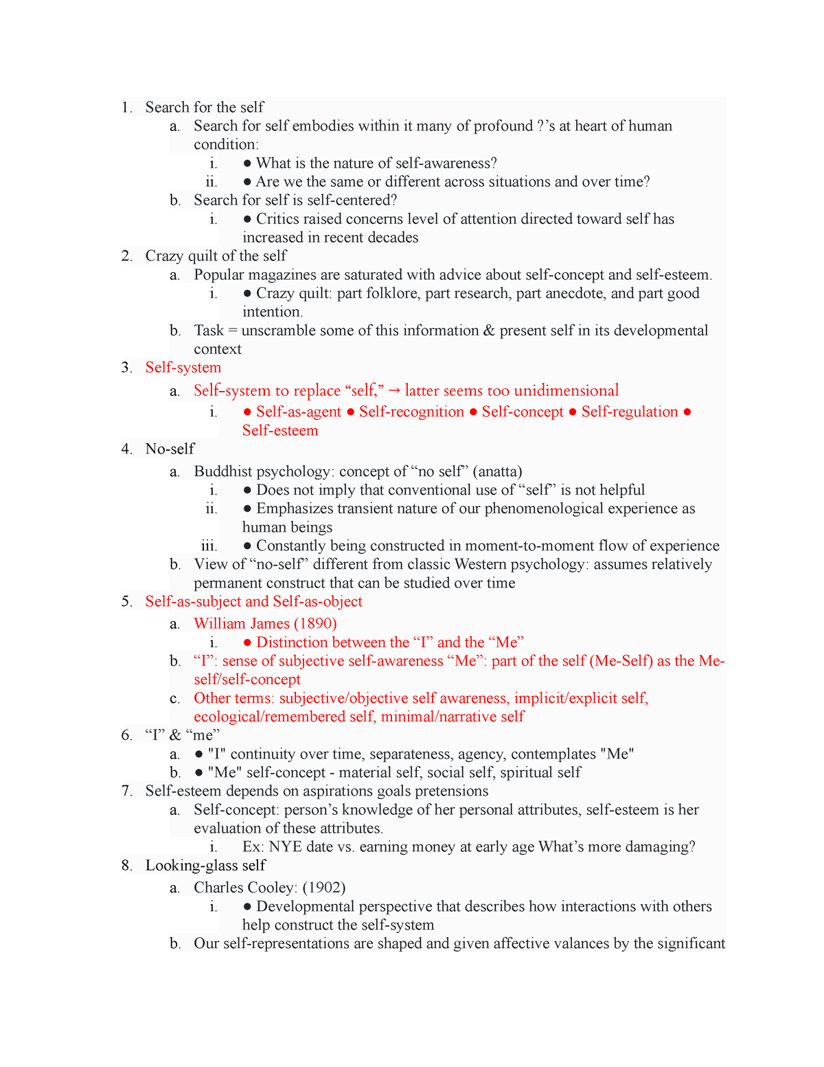 216- chapter 5 - outline study guide - Search for the self a. Search ...