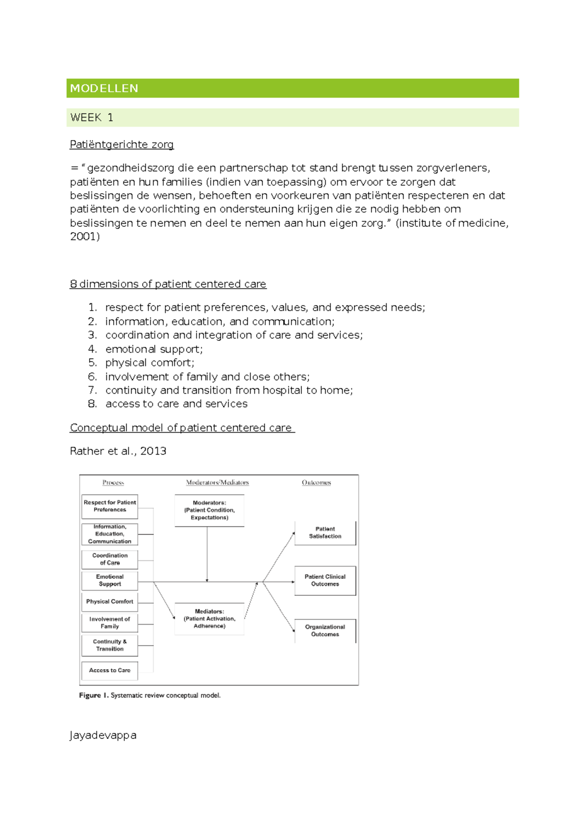 Modellen - MODELLEN WEEK 1 Patiëntgerichte zorg = “gezondheidszorg die ...