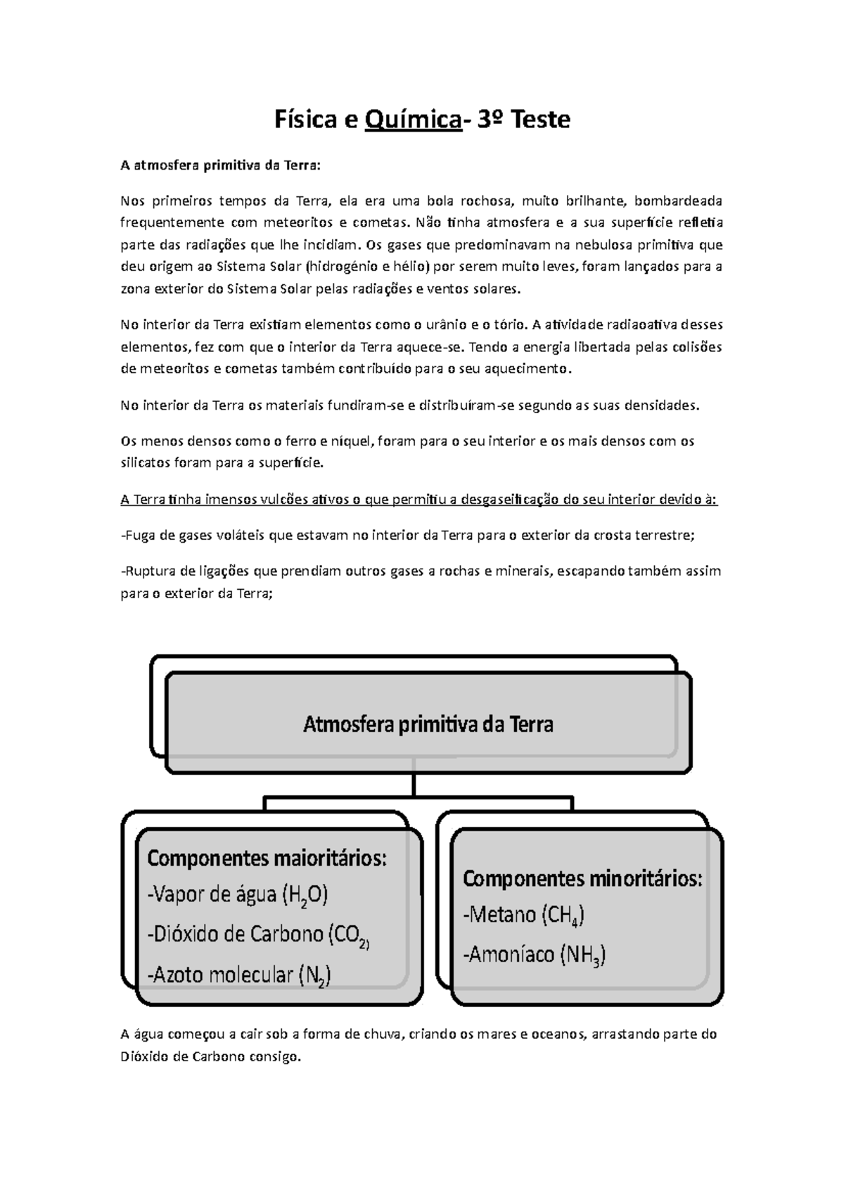 Resumos FQ 10ºAno - Física e Química- 3º Teste A atmosfera primitiva da ...
