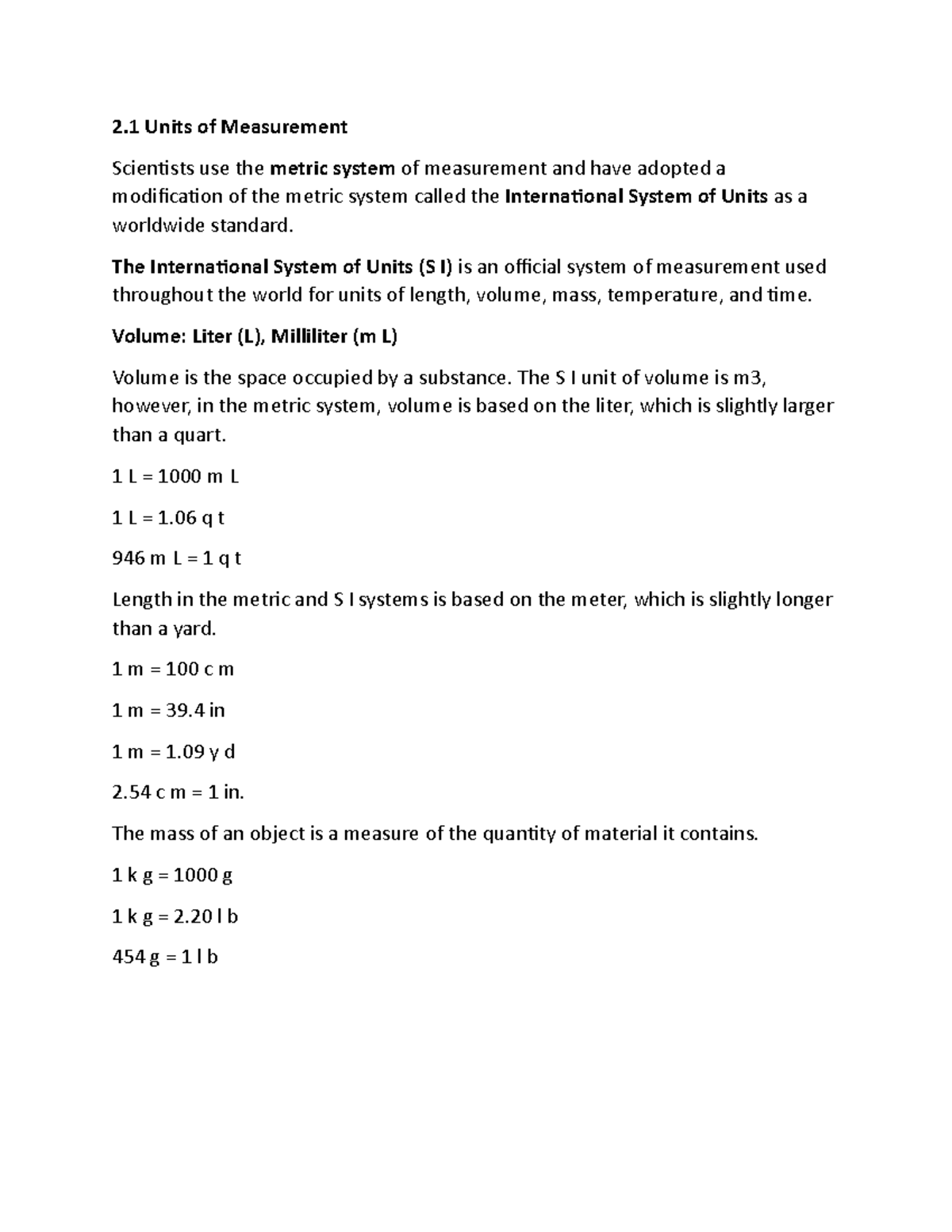 Chem slide 1 - chemistry chapter 2 notes - 2 Units of Measurement ...