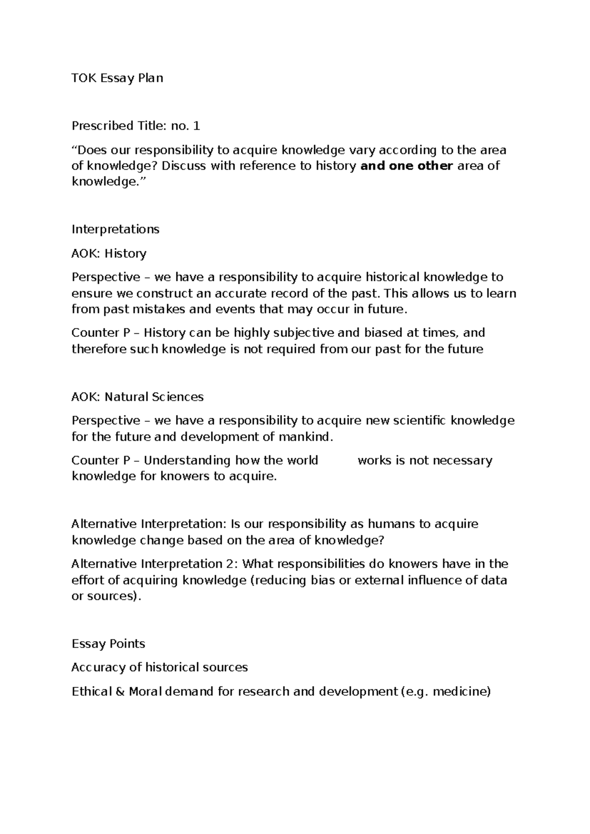 TOK Essay Plan - Notes for the November 2023 TOK title 1. - TOK Essay ...