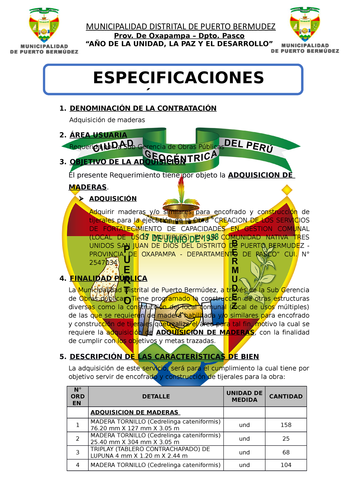 Especificaciones Tecnicas Adquisicion DE Maderas (6-7) - Prov. De ...