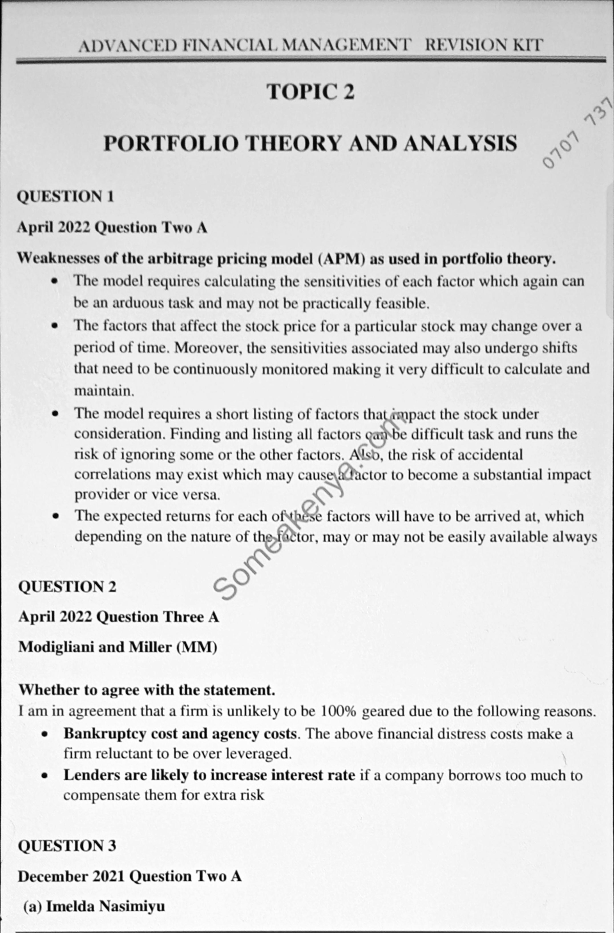 Portfolio Theory And Analysis 2015 - 2022 Solutions - Financial ...