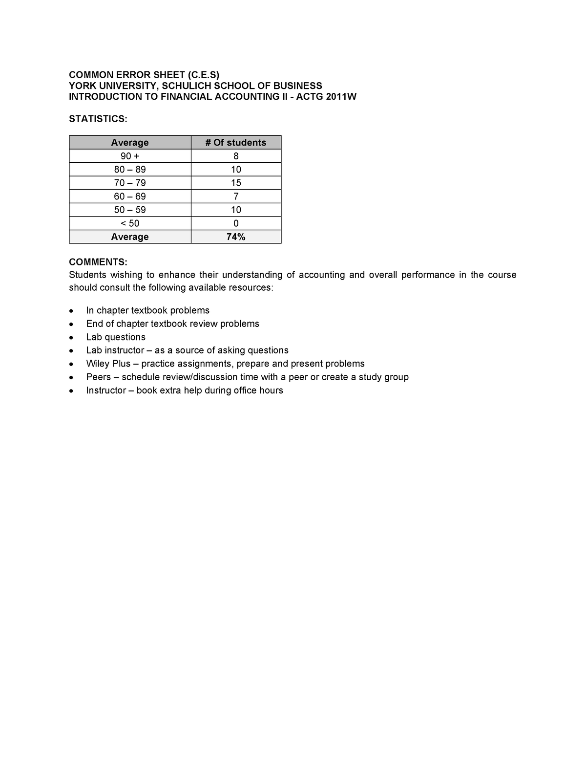 CES and Student Solution - COMMON ERROR SHEET (C.E) YORK UNIVERSITY ...