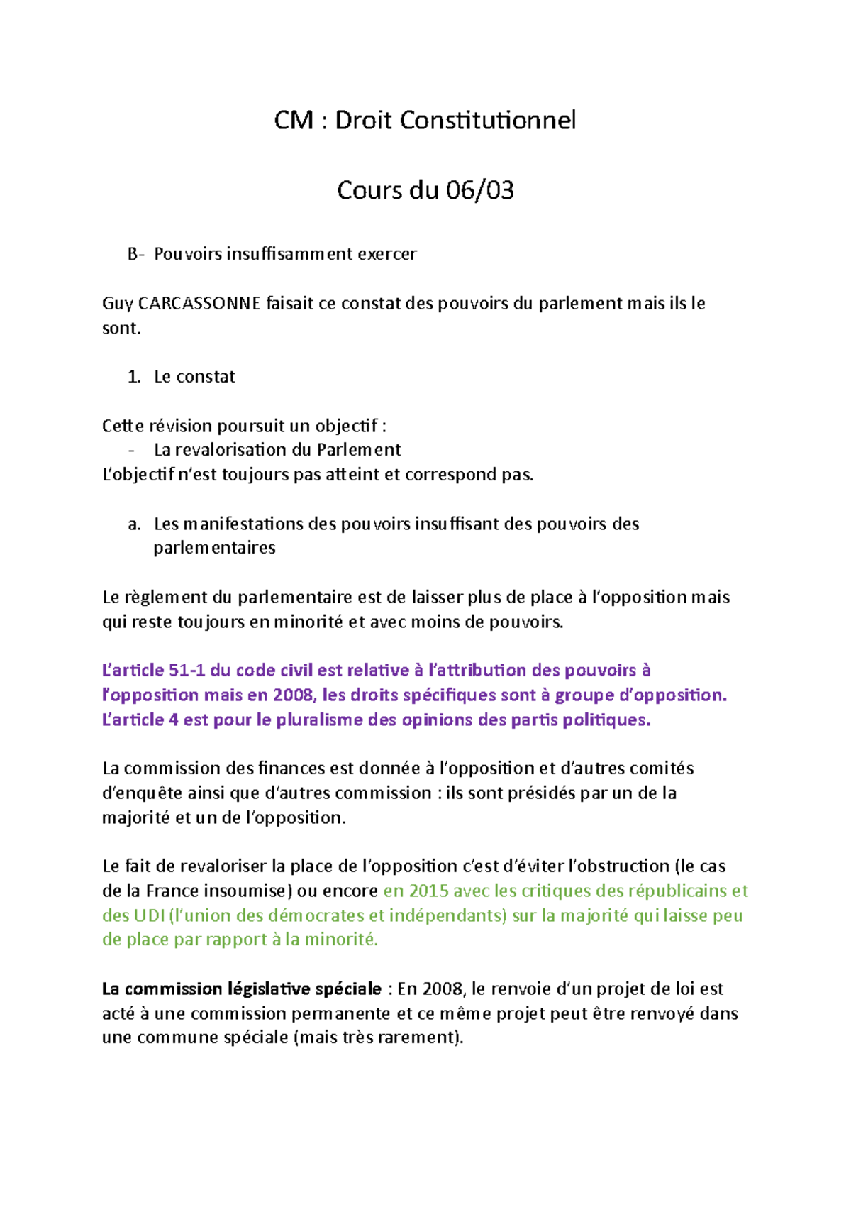 CM DC Cours Du 0603 - CM : Droit Constitutionnel Cours Du 06/ B ...