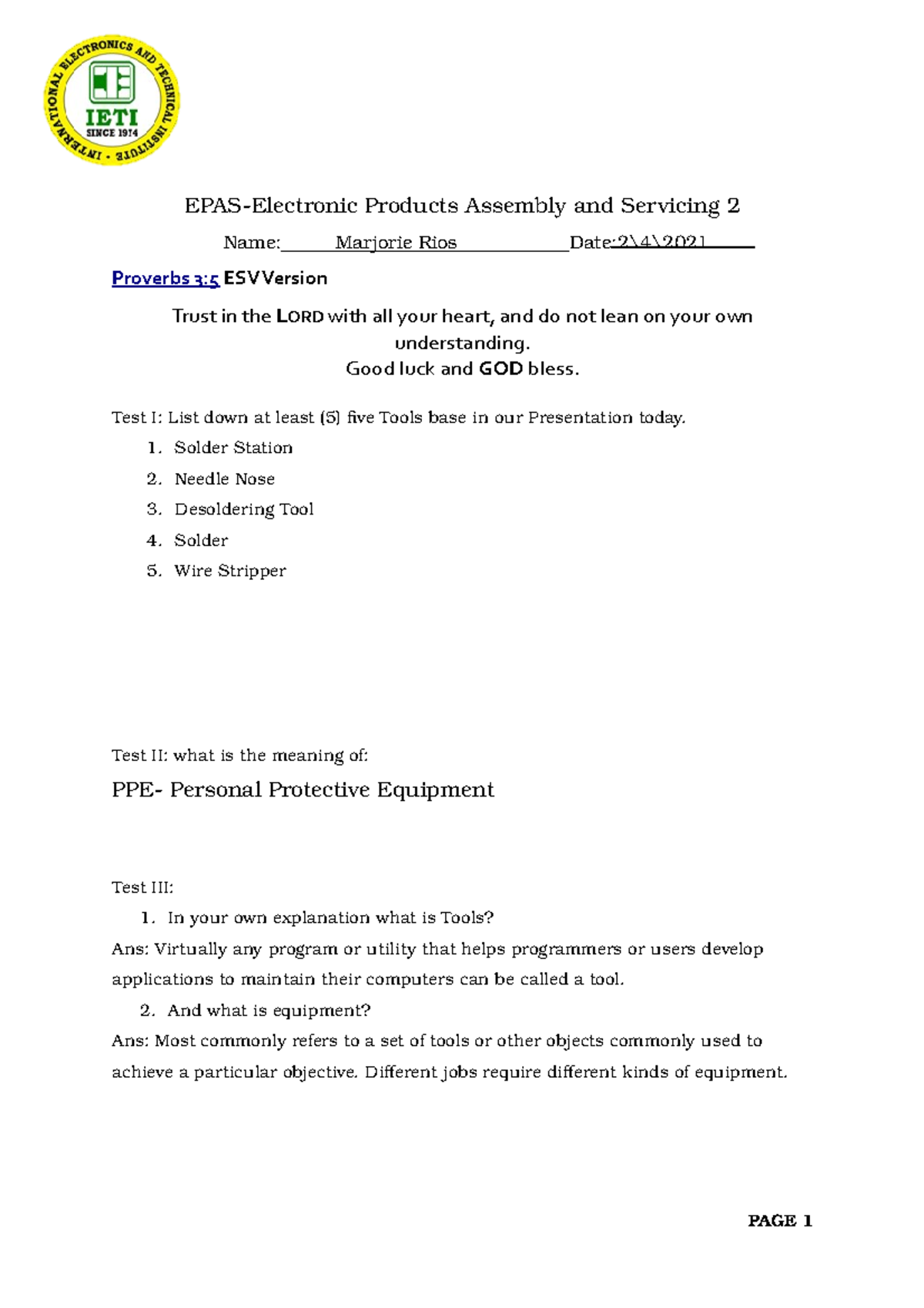 EPAS QUIZ for tools and equipment - EPAS-Electronic Products Assembly ...