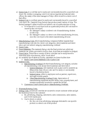 ACC 212 Study Guide Exam 1 - Chapter 14 Direct costs: Direct costs are ...