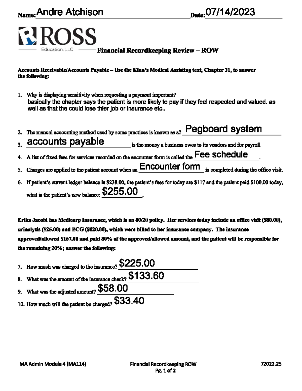 MA114 ROW 2 Financial Recordkeeping Review - MA114 - Studocu