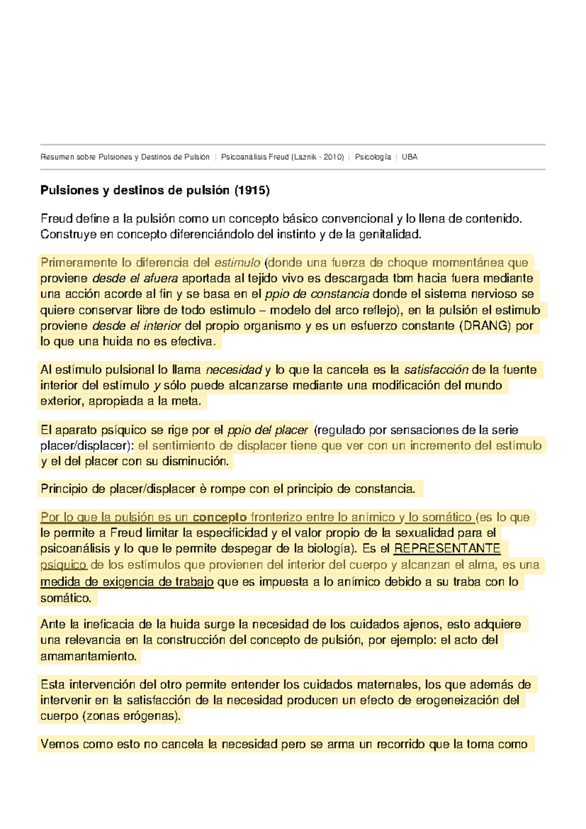 Resumen Sobre Pulsiones Y Destinos De Pulsión Psicoanálisis Freud Laznik 2010 Psicología 8302