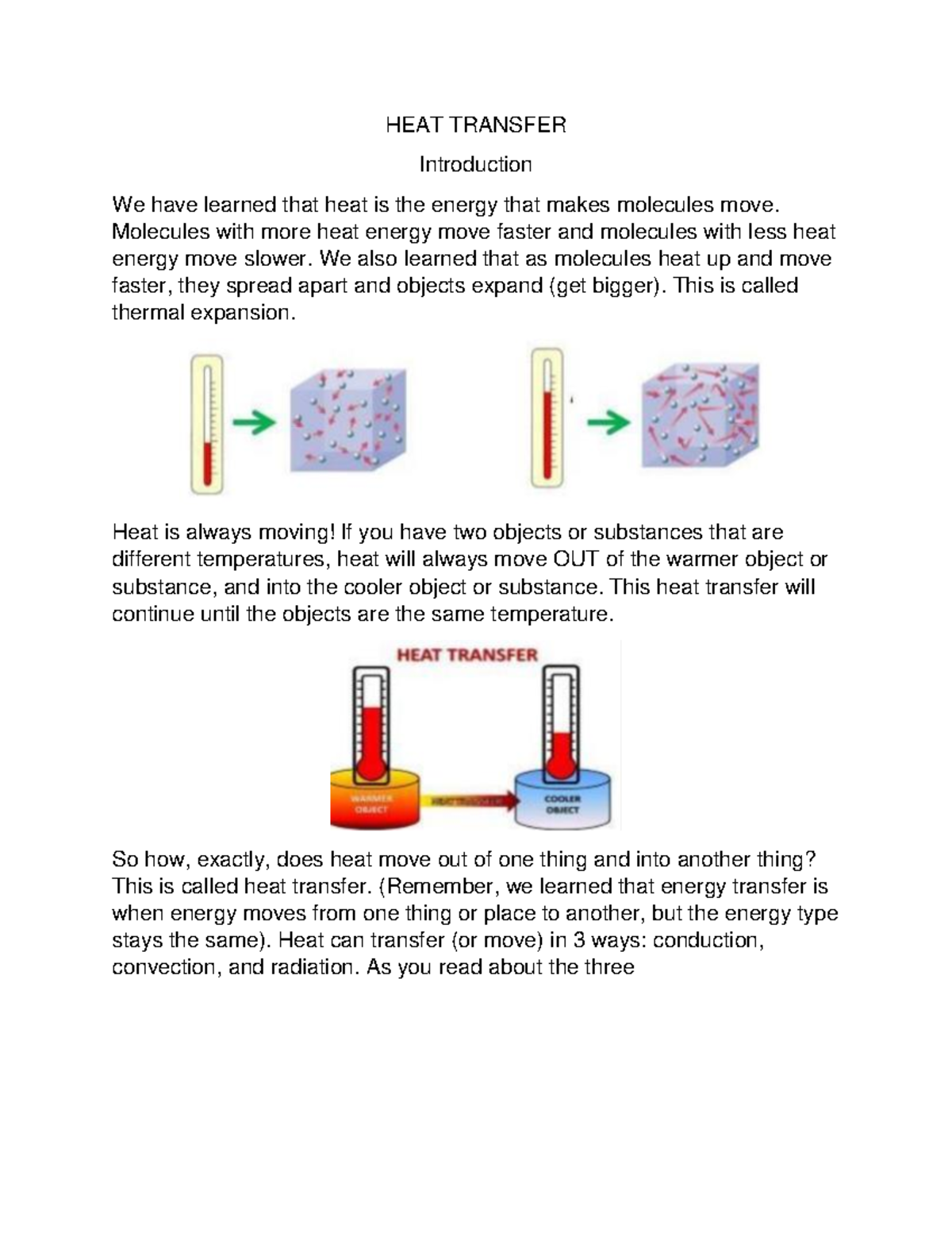 Notes for Heat Transfer - HEAT TRANSFER Introduction We have learned ...