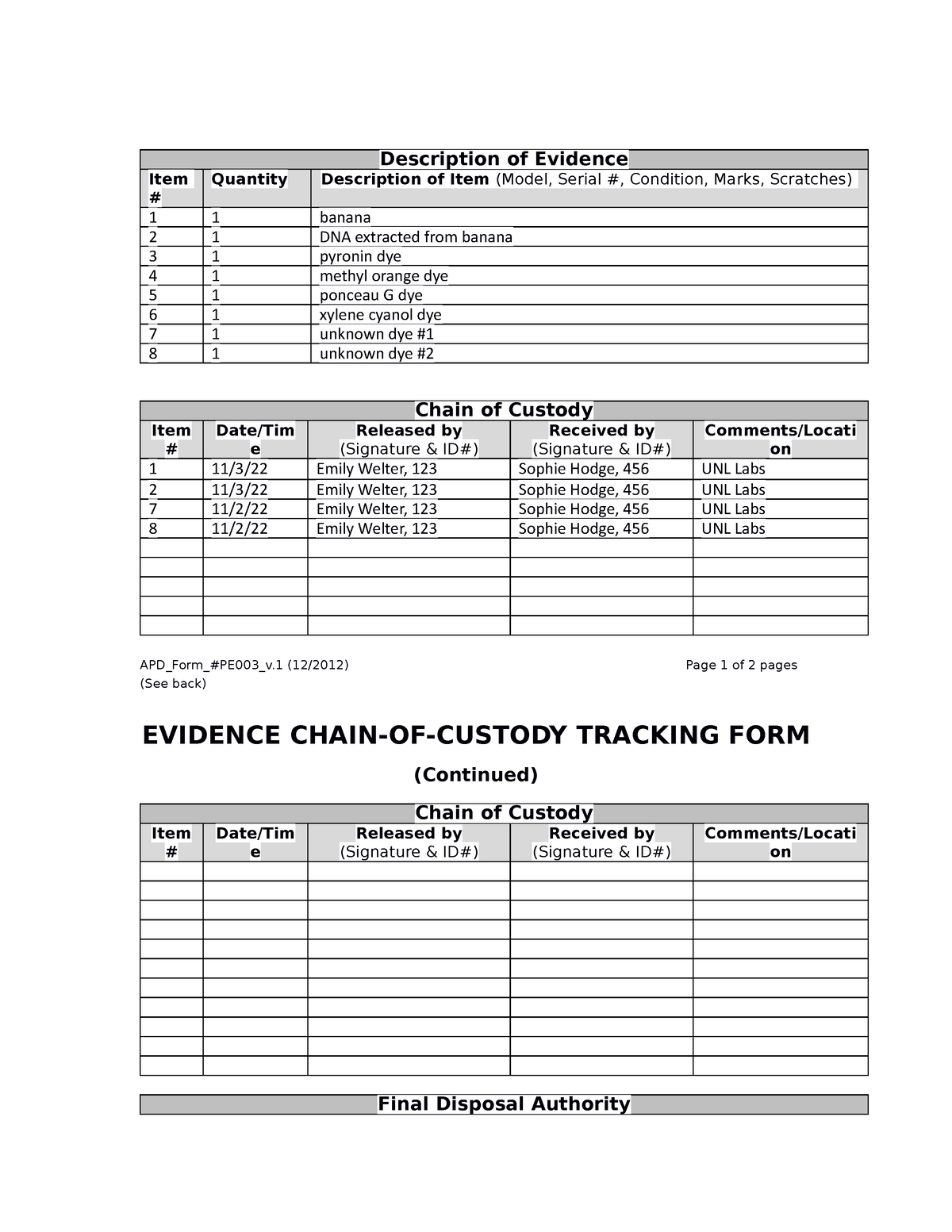 sample-chain-of-custody-form-lab-9-description-of-evidence-item
