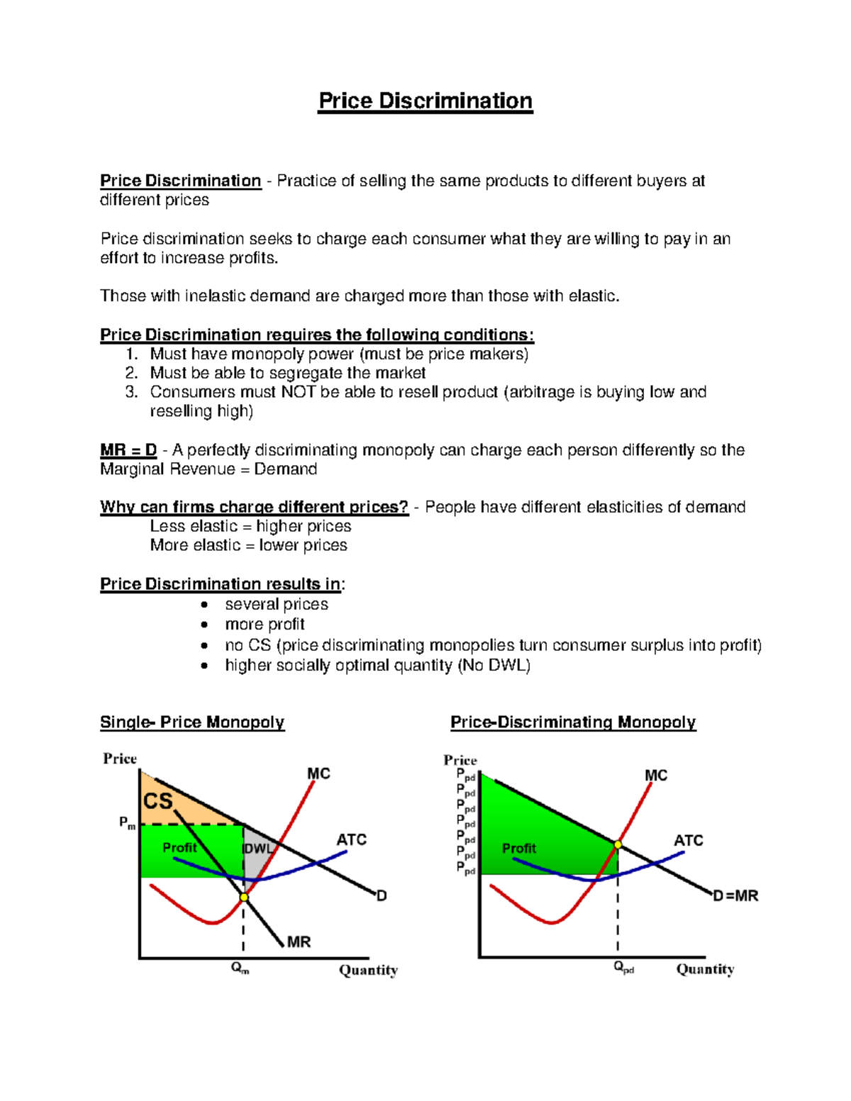 write a term paper that discusses the operation of a price discrimination firm