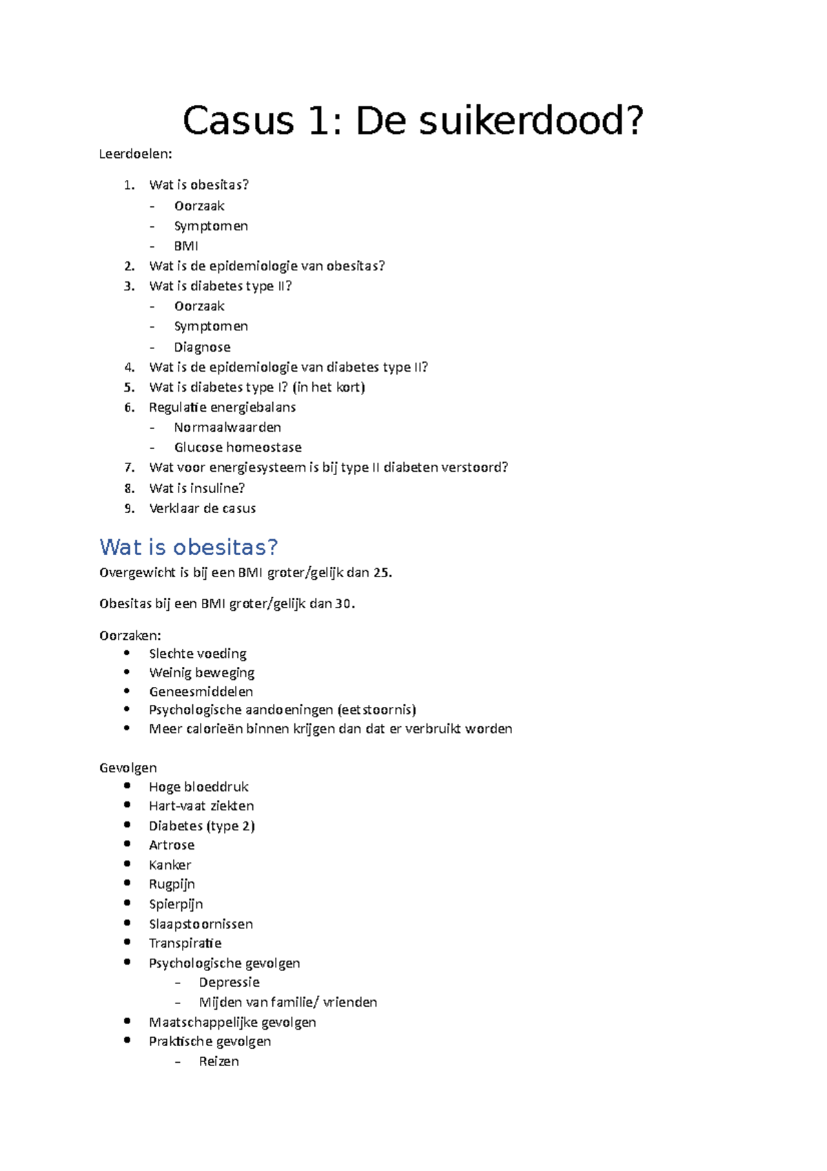 Casus 1 Casus 1 De Suikerdood Leerdoelen Wat Is Obesitas Oorzaak