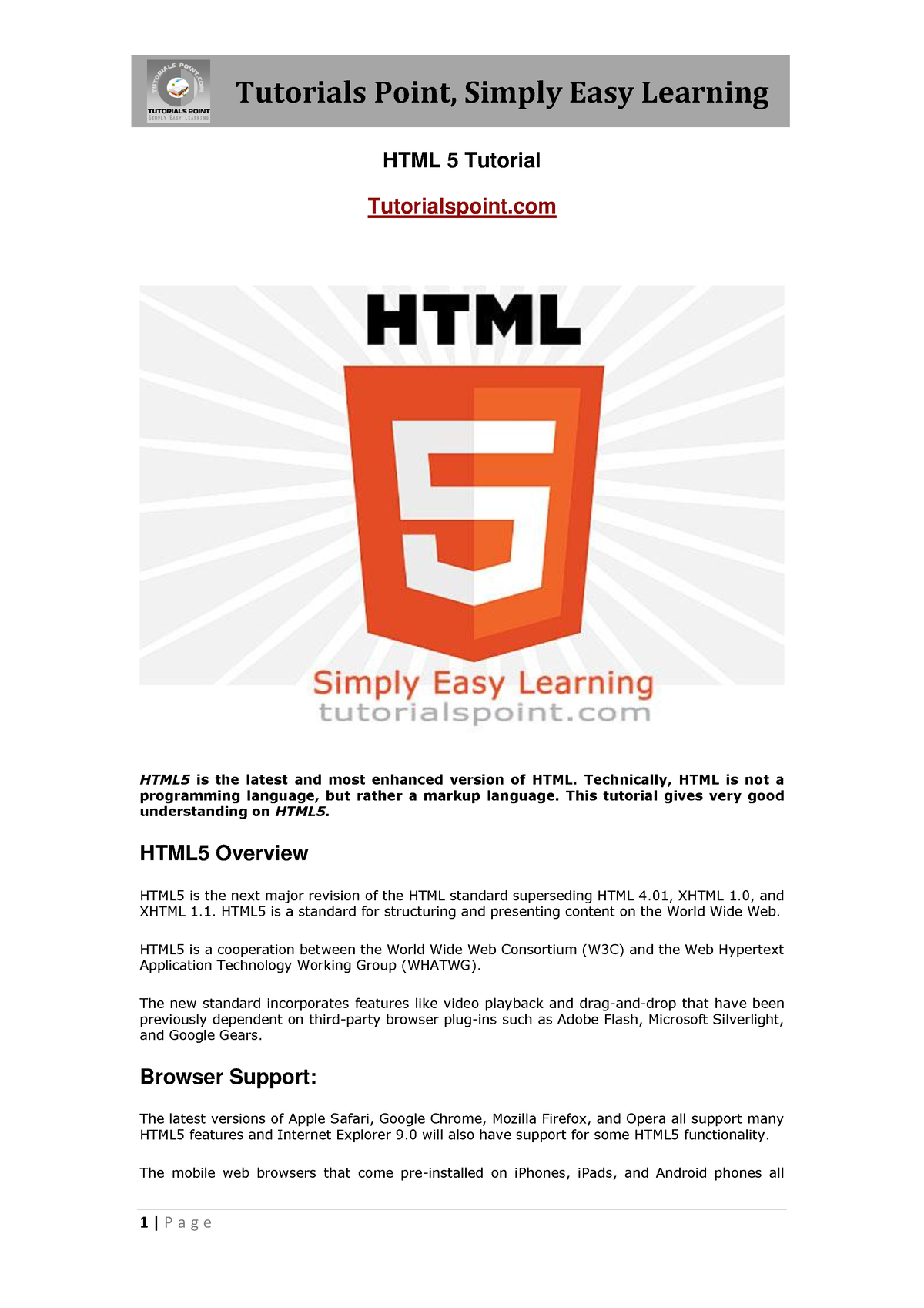 Html5 Tutorial - HTML 5 Tutorial Tutorialspoint HTML5 Is The Latest And ...