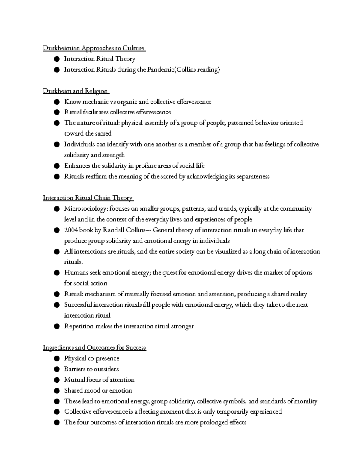 SOC 221 10/19 Lecture Notes - Durkheimian Approaches to Culture ...