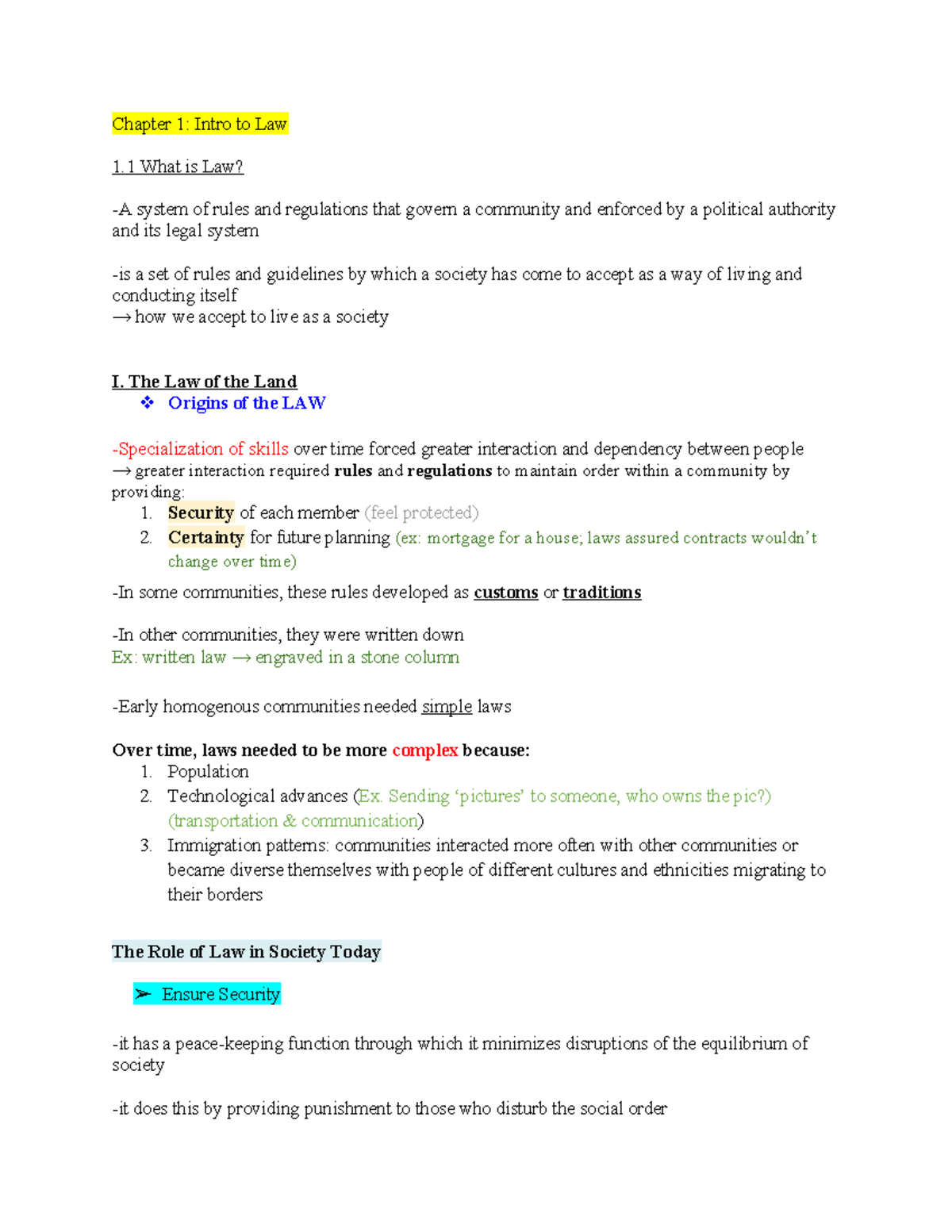 Comm 315 - notes - Chapter 1: Intro to Law 1 What is Law? A system of ...