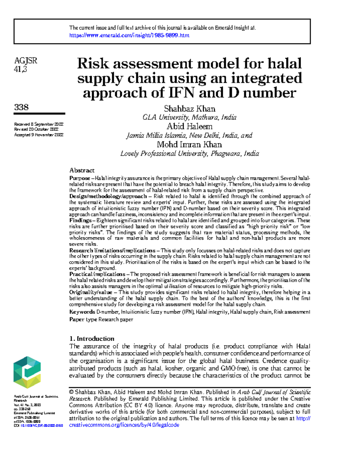 10-1108 Agjsr-09-2022-0160 - Risk assessment model for halal supply ...