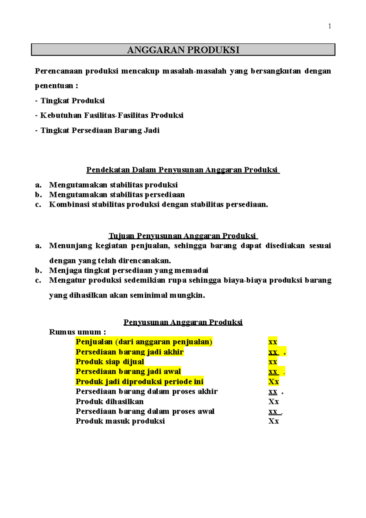 Materi Kuliah Anggaran Produksi - ANGGARAN PRODUKSI Perencanaan ...