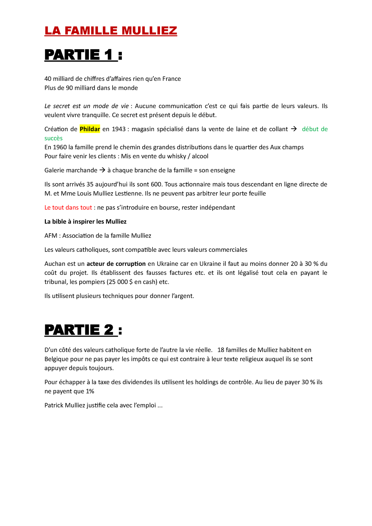 LA Famille Mulliez - Notes De Cours Exo S2 - LA FAMILLE MULLIEZ PARTIE ...