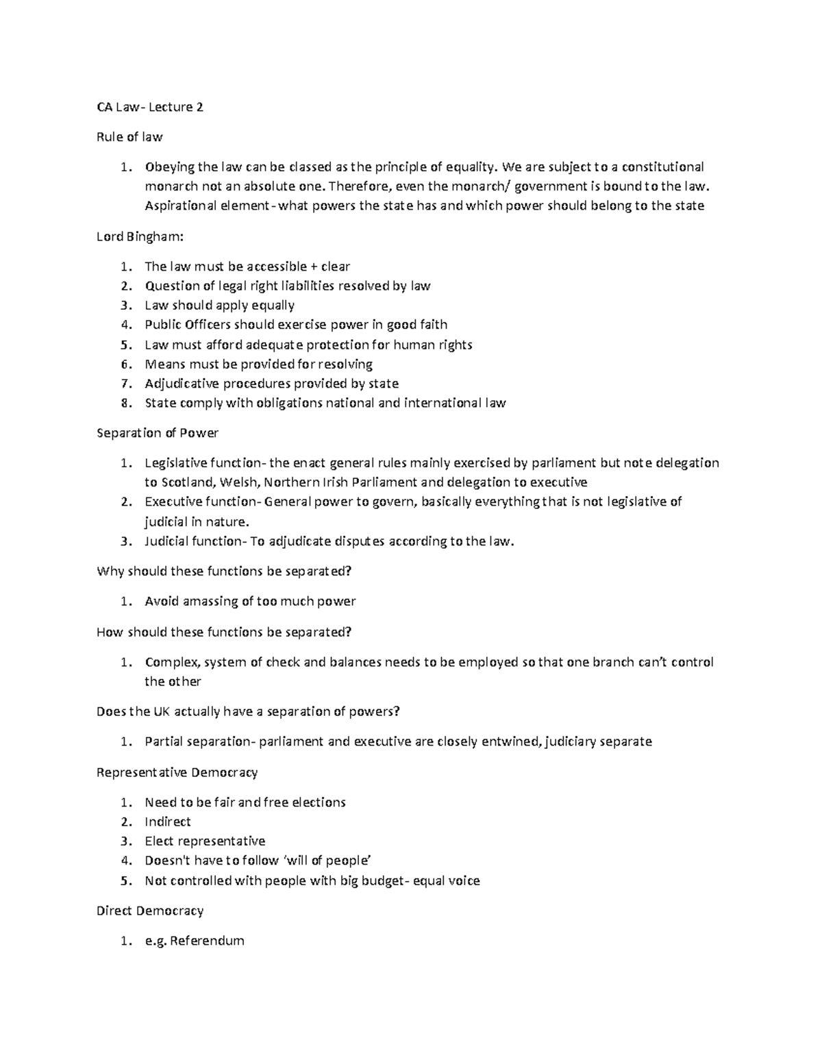 CA 2 - Lecture notes 2 - CA Law- Lecture 2 Rule of law Obeying the law ...